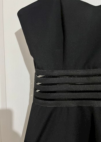 Siyah V Yakalı Midi Strappy Gece Elbisesi - Görsel 3