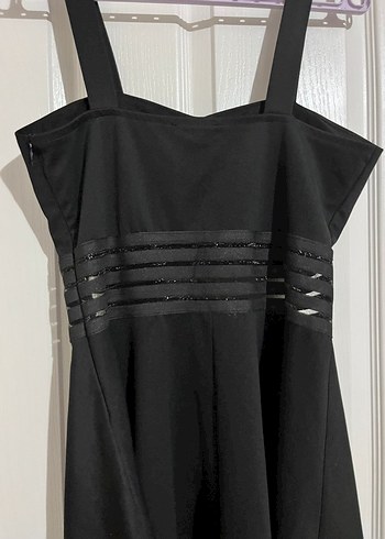 Siyah V Yakalı Midi Strappy Gece Elbisesi - Görsel 6