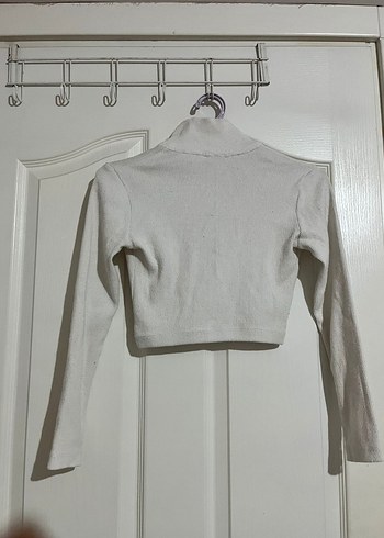 V yaka uzun kollu kadın crop top - Görsel 6