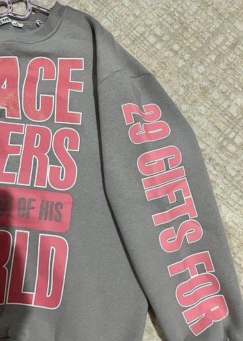 Gri Uzun Kollu Baskılı Sweatshirt - Görsel 7