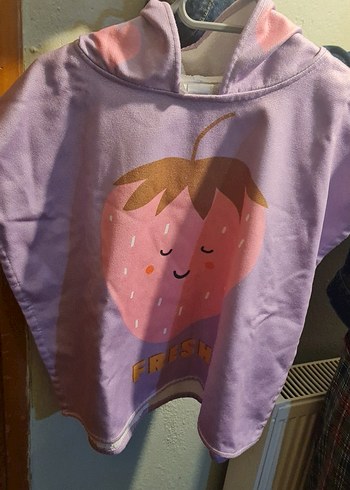 Kız Çocuk Kapüşonlu Mor Desenli Bornoz