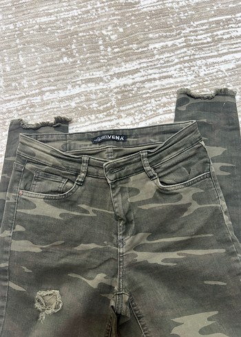 27 Beden Kadın Haki Kamuflaj Desenli Skinny Jean