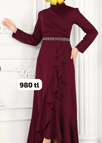 Boncuk İşlemeli Uzun Kahverengi Tesettür Elbise - Görsel 15