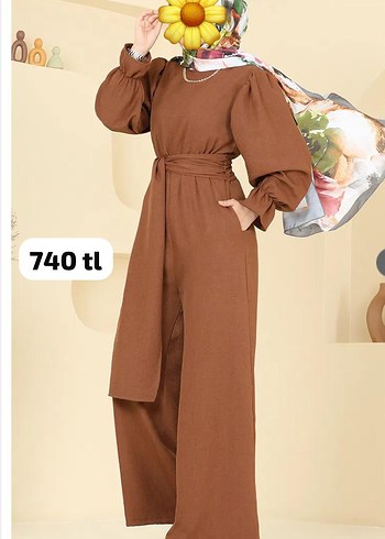 Boncuk İşlemeli Uzun Kahverengi Tesettür Elbise - Görsel 19