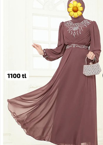 Boncuk İşlemeli Uzun Kahverengi Tesettür Elbise - Görsel 5