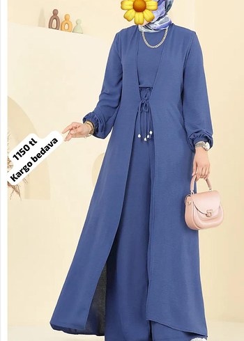 Boncuk İşlemeli Uzun Kahverengi Tesettür Elbise - Görsel 12