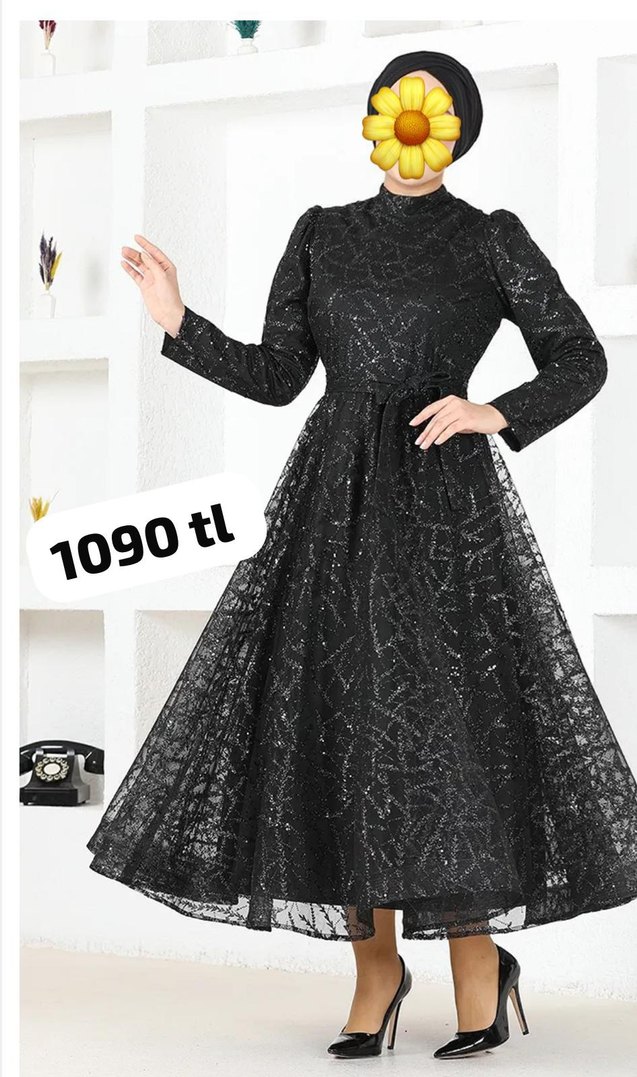 Boncuk İşlemeli Uzun Kahverengi Tesettür Elbise - Görsel 4