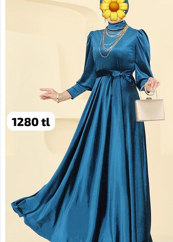 Bordo Uzun Kollu Yüksek Yakalı Kadın Abiye - Görsel 3