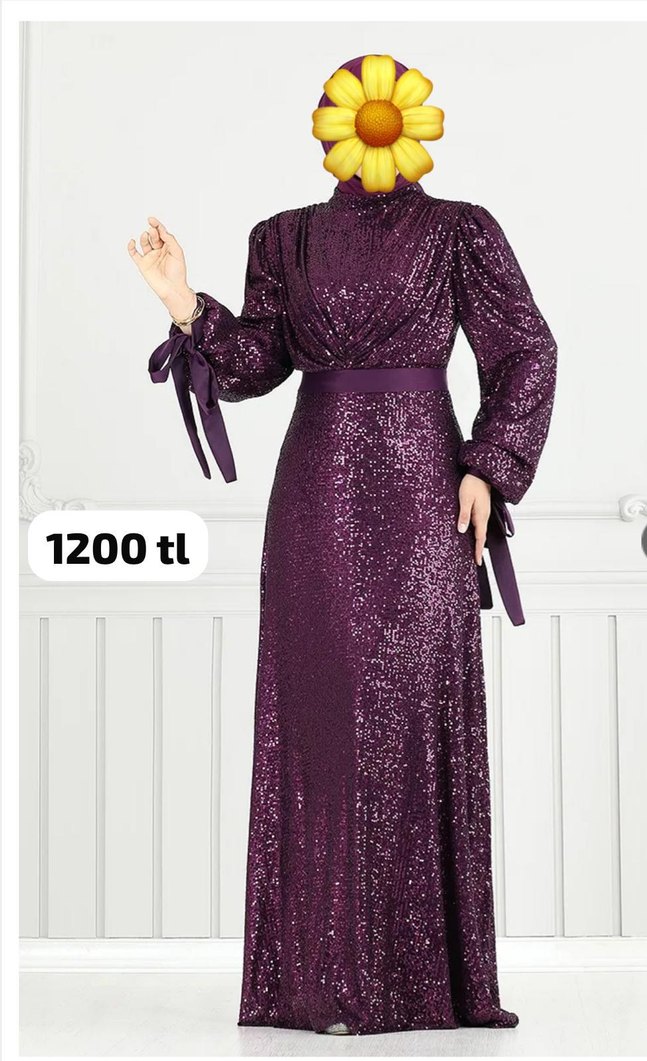 Bordo Uzun Kollu Yüksek Yakalı Kadın Abiye - Görsel 4