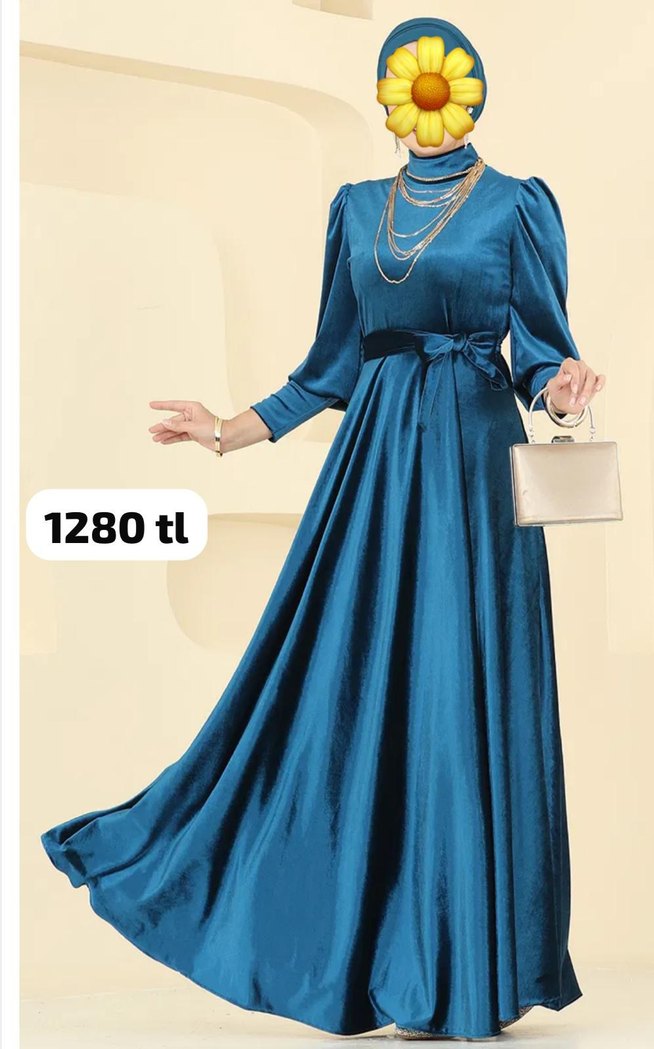 Bordo Uzun Kollu Yüksek Yakalı Kadın Abiye - Görsel 3