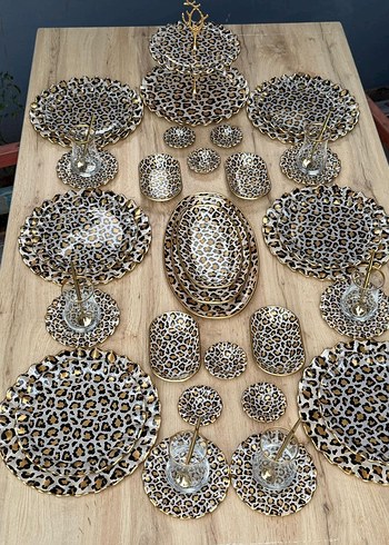 Paşabahçe Leopar Desenli Bohem Kahverengi Sofra Takimi