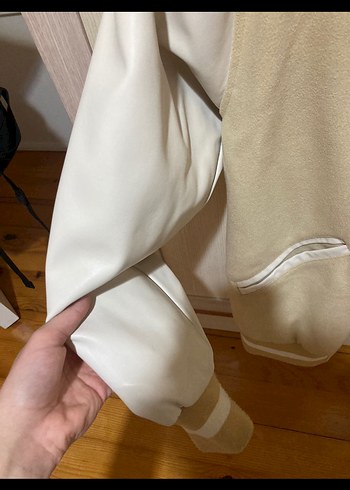 xs Beden beyaz Renk Bej Bomber Ceket, Düğmeli, Rahat Kesim