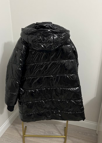 Çift taraflı Siyah Parlak Kadın Mont - Görsel 2