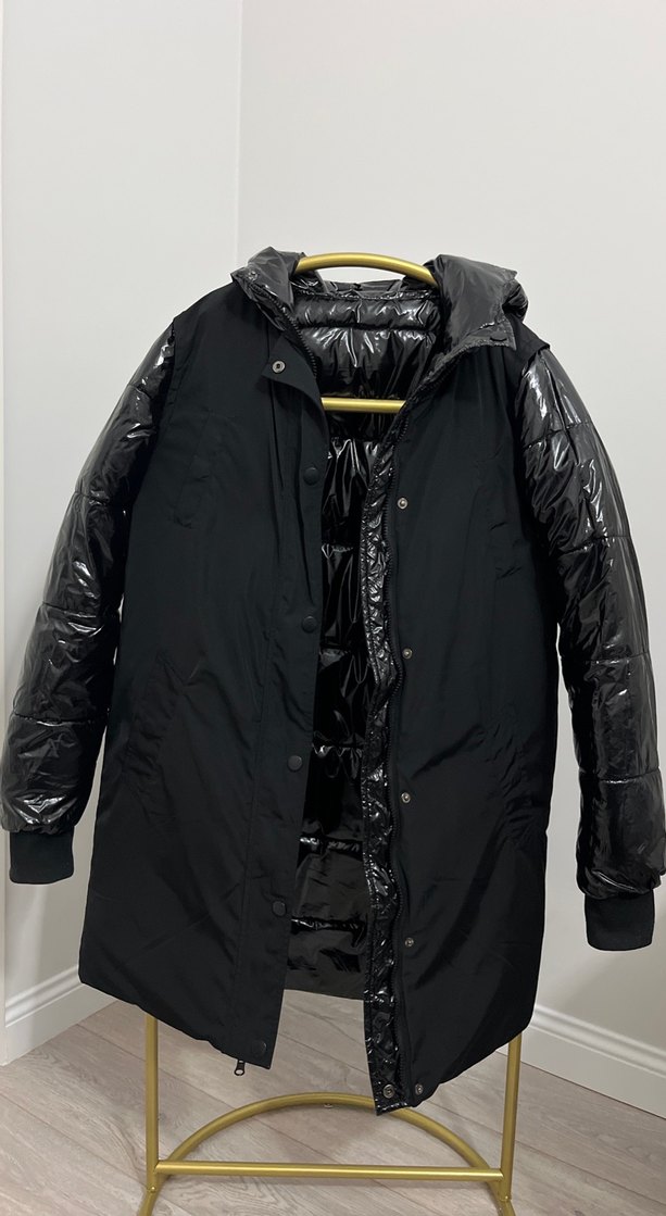 Çift taraflı Siyah Parlak Kadın Mont - Görsel 3