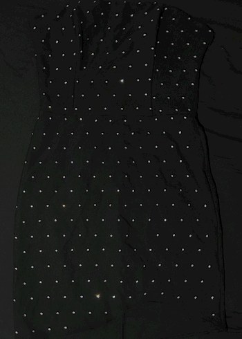 Taşlı Siyah Straplez Midi Kalem Elbise - Görsel 2