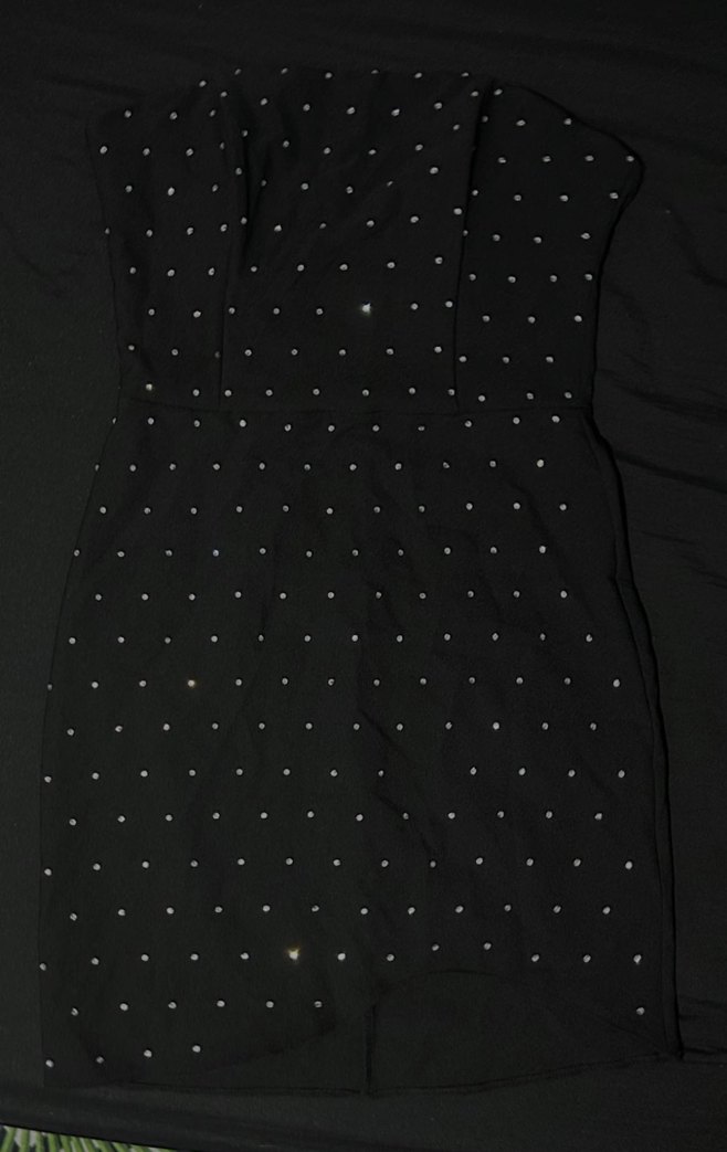 Taşlı Siyah Straplez Midi Kalem Elbise - Görsel 2
