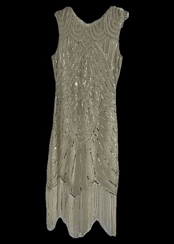 1920ler Vintage Tarz Bej Abiye Elbise - Görsel 2