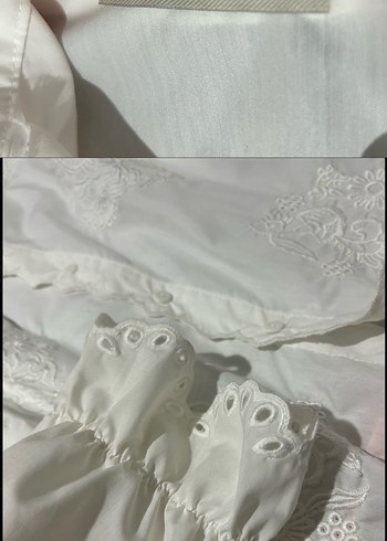 Nakışlı Beyaz Pamuklu Kadın Gömlek - Görsel 4