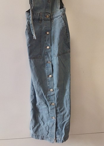 Düğmeli Uzun Kadın Denim Tulum