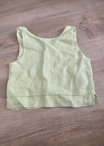 Su yeşiliKeten Salaş Kesim askılı Crop Top