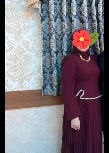 Bordo Uzun Kollu Kadın Abiye Elbise - Görsel 2