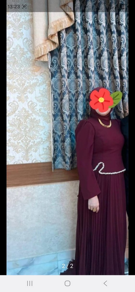 Bordo Uzun Kollu Kadın Abiye Elbise - Görsel 2