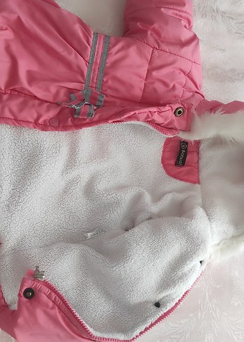 24-36 Ay Beden Kürklü Kapüşonlu Pembe Kız Mont