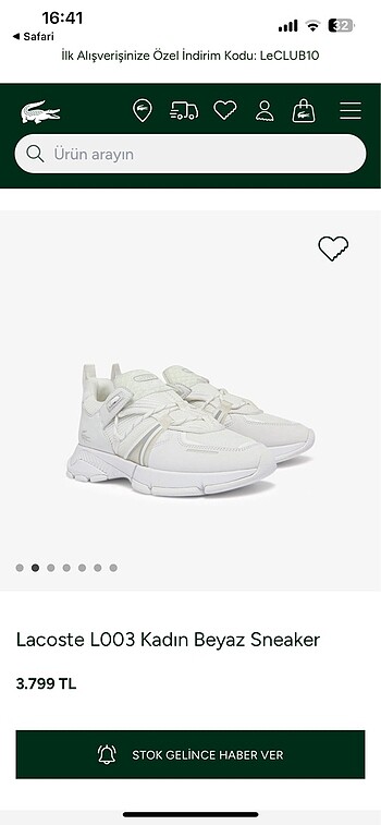 37 Beden beyaz Renk lacoste spor ayakkbı