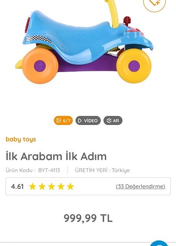 Beden Renk İlk Arabam İlk Adım Mavi Oyuncak Araba
