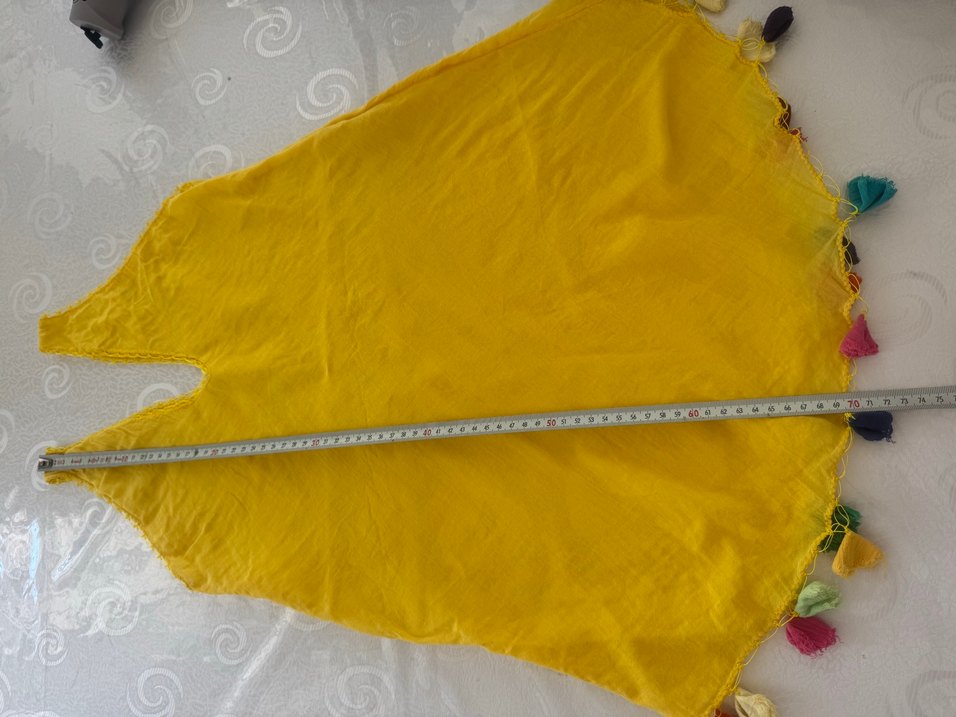 Sarı Püsküllü Bohem V-Yaka Plaj Elbisesi - Görsel 3