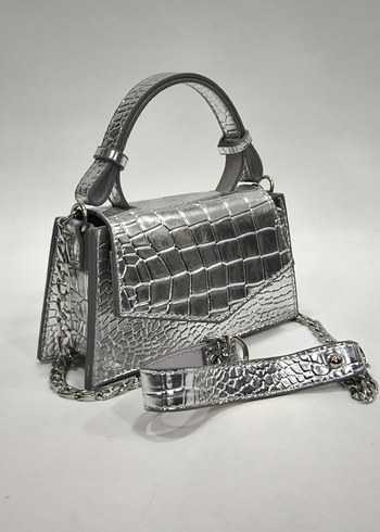 Klasik Siyah Deri Krokodil Desenli Kadın Çanta - Görsel 5