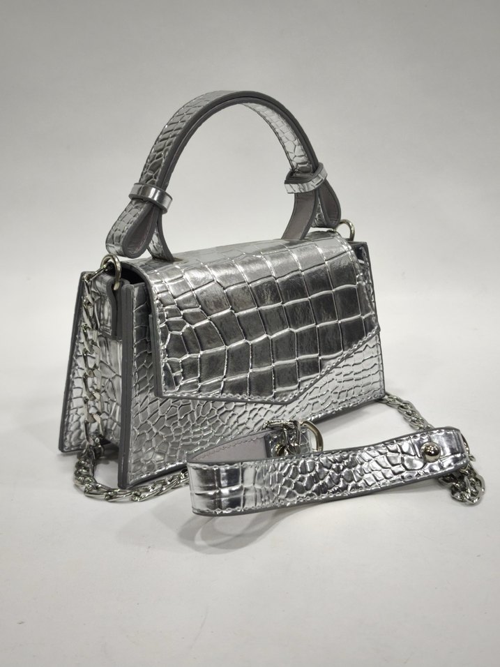 Klasik Siyah Deri Krokodil Desenli Kadın Çanta - Görsel 5