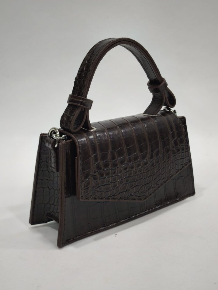 Klasik Siyah Deri Krokodil Desenli Kadın Çanta - Görsel 2