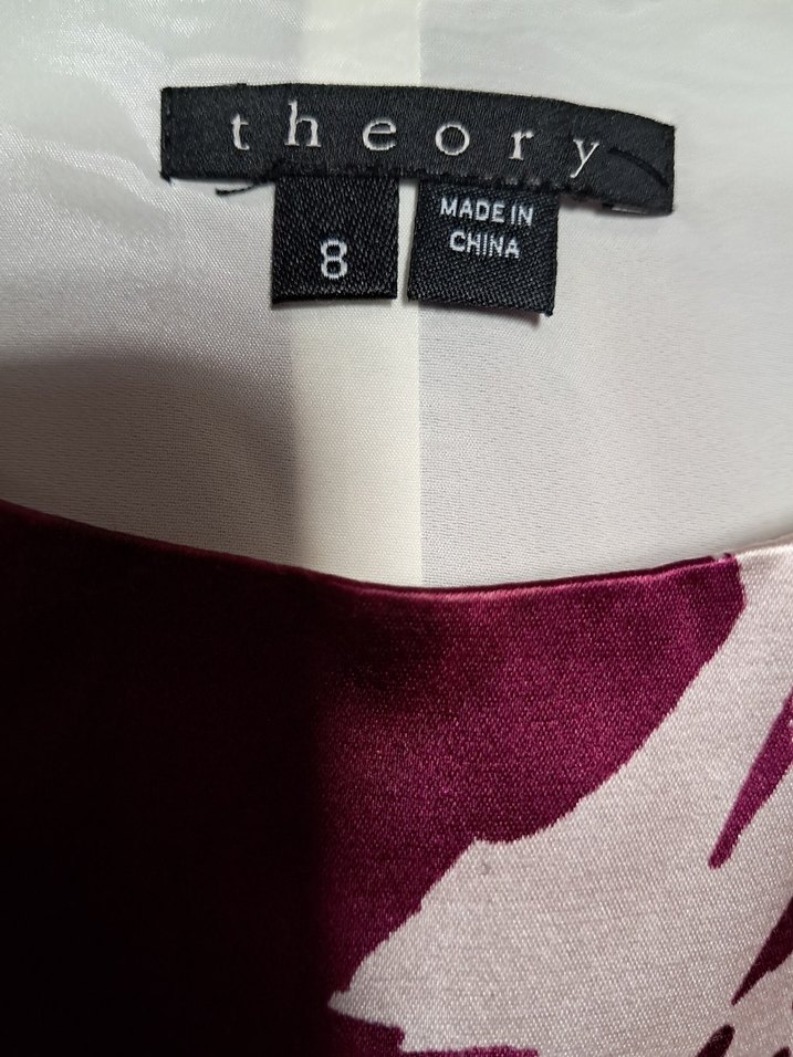 Theory Marka Vişne Rengi Desenli Midi Kalem Elbise - Görsel 5