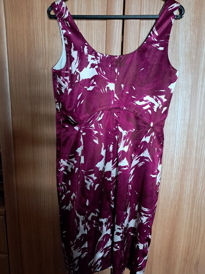 Theory Marka Vişne Rengi Desenli Midi Kalem Elbise - Görsel 3