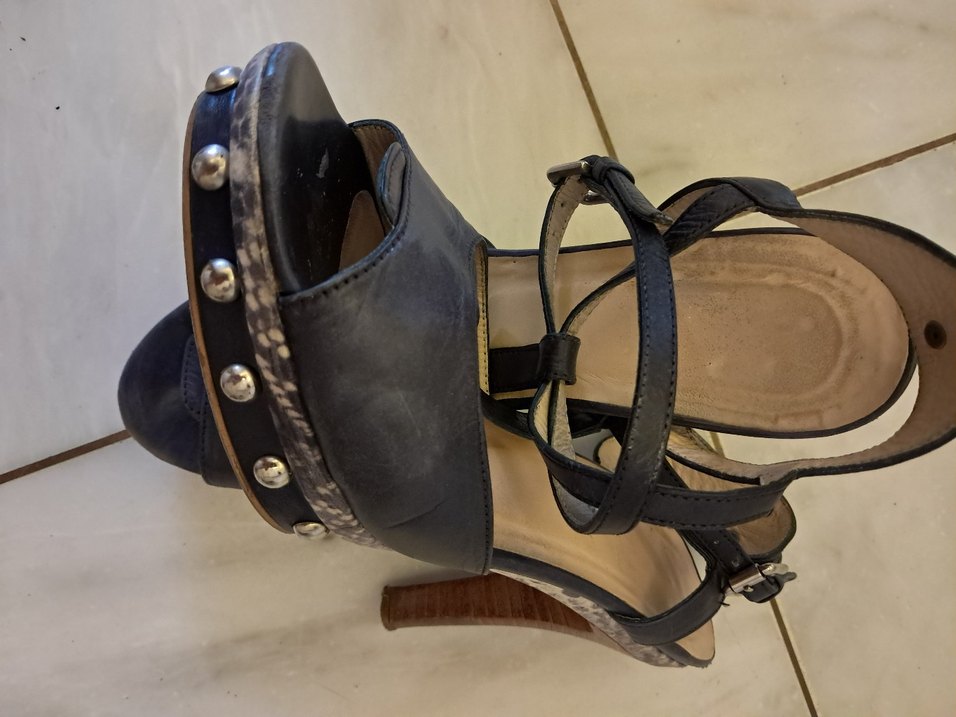 Lacivert Yılan Desenli Platform Topuklu Kadın Ayakkabı - Görsel 4