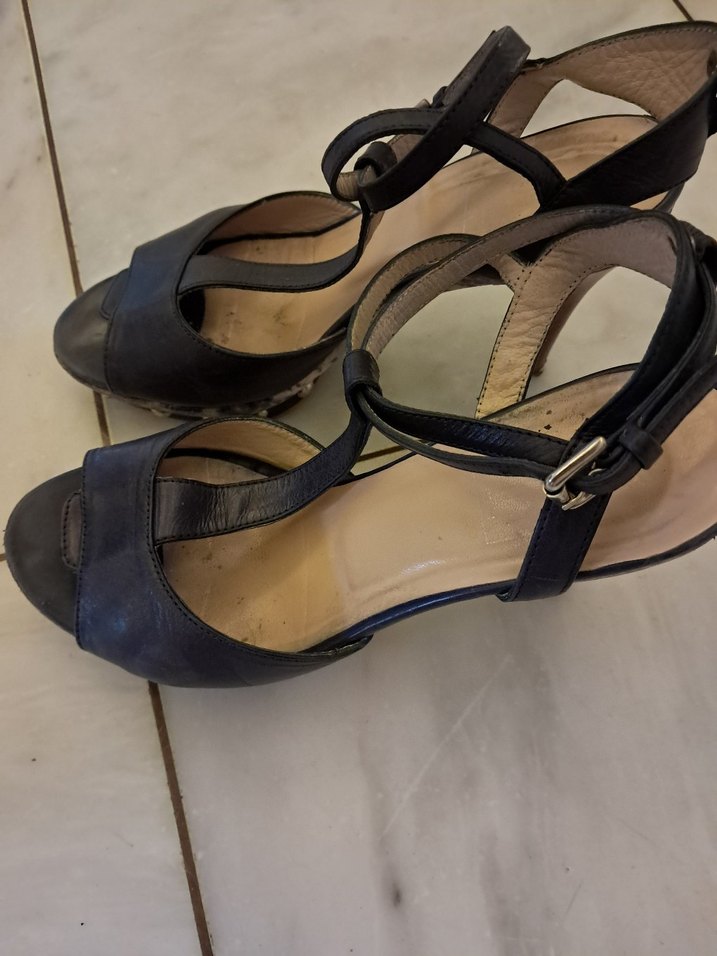 Lacivert Yılan Desenli Platform Topuklu Kadın Ayakkabı - Görsel 3