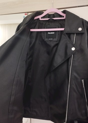 Siyah Deri Biker Ceket pull and bear - Görsel 3