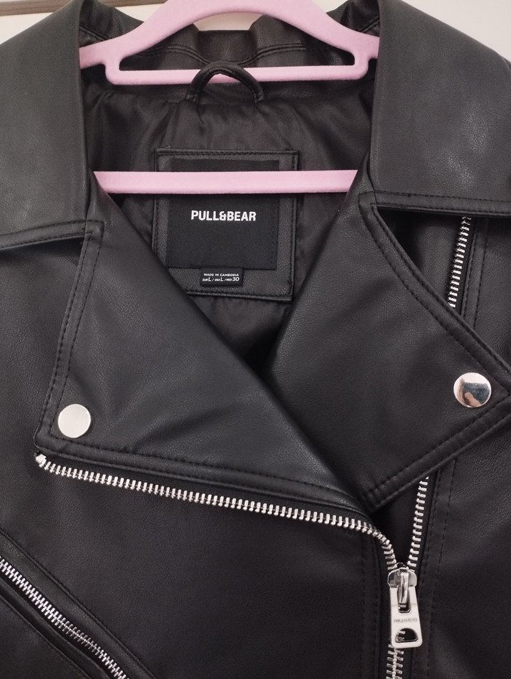 Siyah Deri Biker Ceket pull and bear - Görsel 2