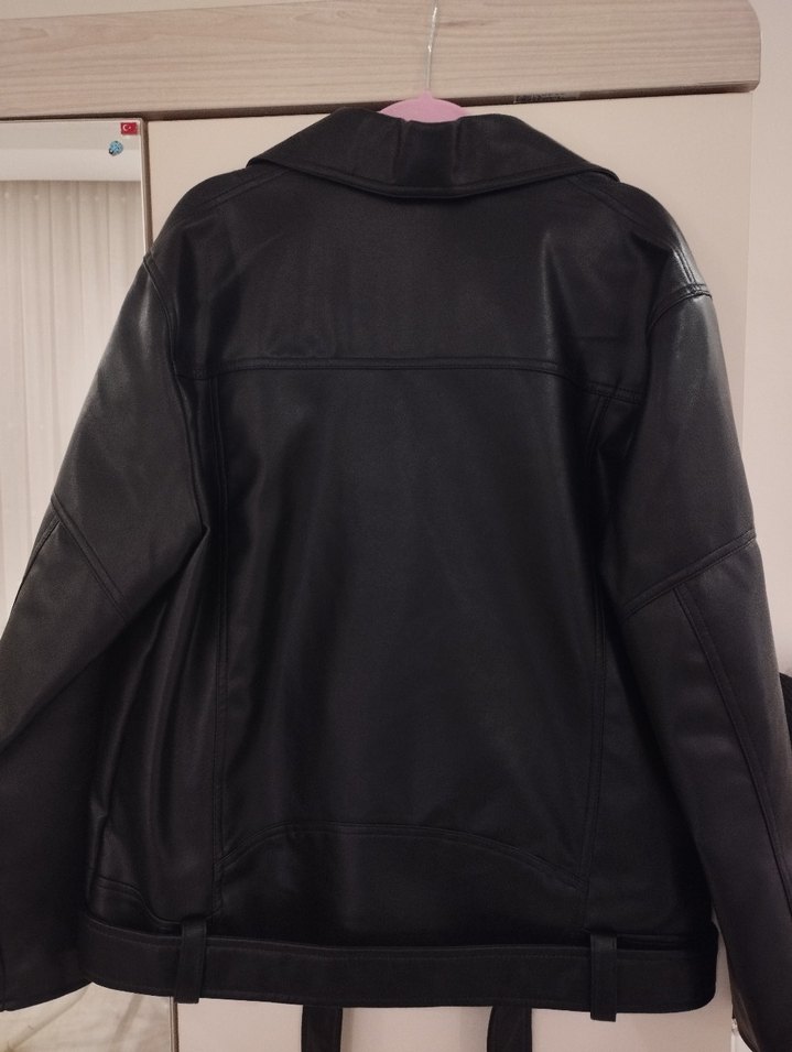 Siyah Deri Biker Ceket pull and bear - Görsel 4