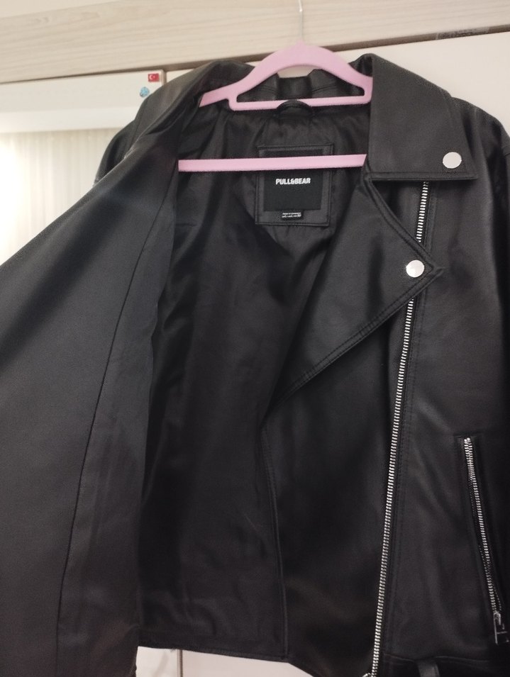 Siyah Deri Biker Ceket pull and bear - Görsel 3
