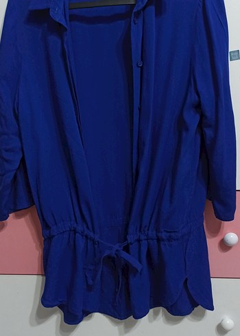 Düğmeli, fakir Kollu Mavi Kadın Gömlek m beden - Görsel 4