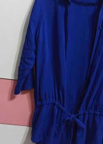 Düğmeli, fakir Kollu Mavi Kadın Gömlek m beden - Görsel 5