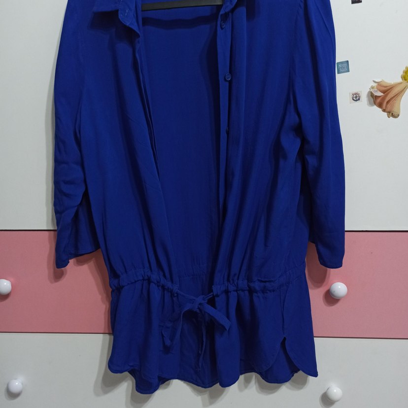 Düğmeli, fakir Kollu Mavi Kadın Gömlek m beden - Görsel 4