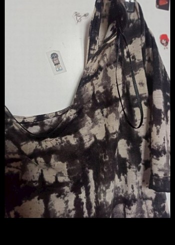 Siyah Desenli 38 beden deri Kemerli koton Elbise - Görsel 6