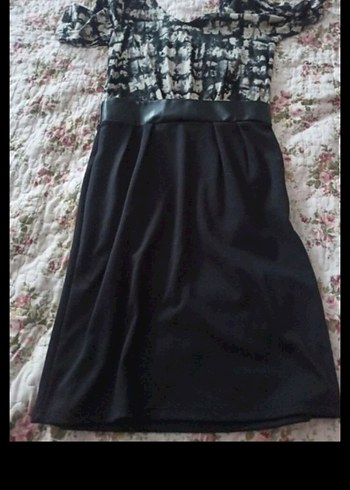 Siyah Desenli 38 beden deri Kemerli koton Elbise - Görsel 4