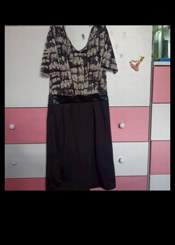 Siyah Desenli 38 beden deri Kemerli koton Elbise - Görsel 5