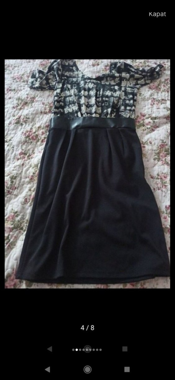 Siyah Desenli 38 beden deri Kemerli koton Elbise - Görsel 4