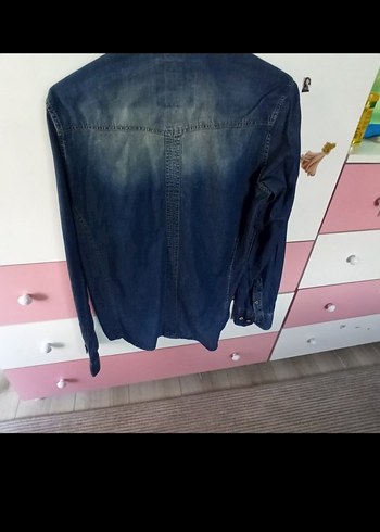 Koyu Mavi Denim kot gömlek S beden - Görsel 4