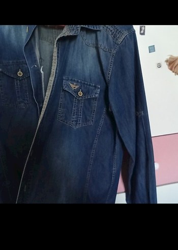 Koyu Mavi Denim kot gömlek S beden - Görsel 6